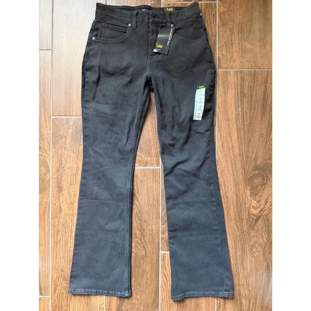 Lee Ultra Lux Comfort Bootcut Jeans Midnight Bloom Black Mid Rise Womens 8M NWT - Picture 1 of 6